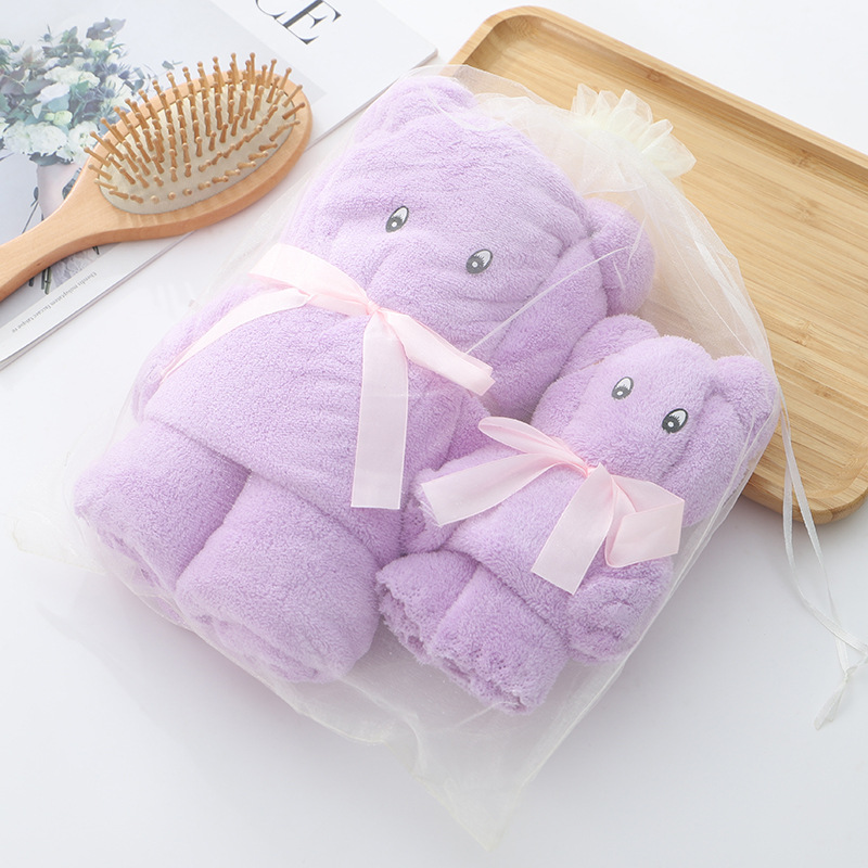 As shown Luxury Bear Towel Bath towel density coral velvet set absorbent cute soft gift