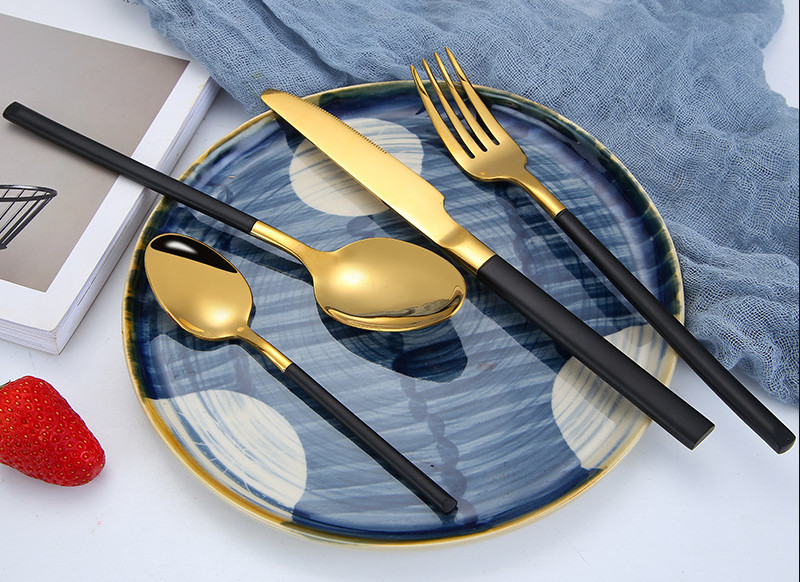 Hot Sale 304 Stainless Steel Flatware Set/Hotel Cutlery Black and Gold/Wedding Banquet Tableware