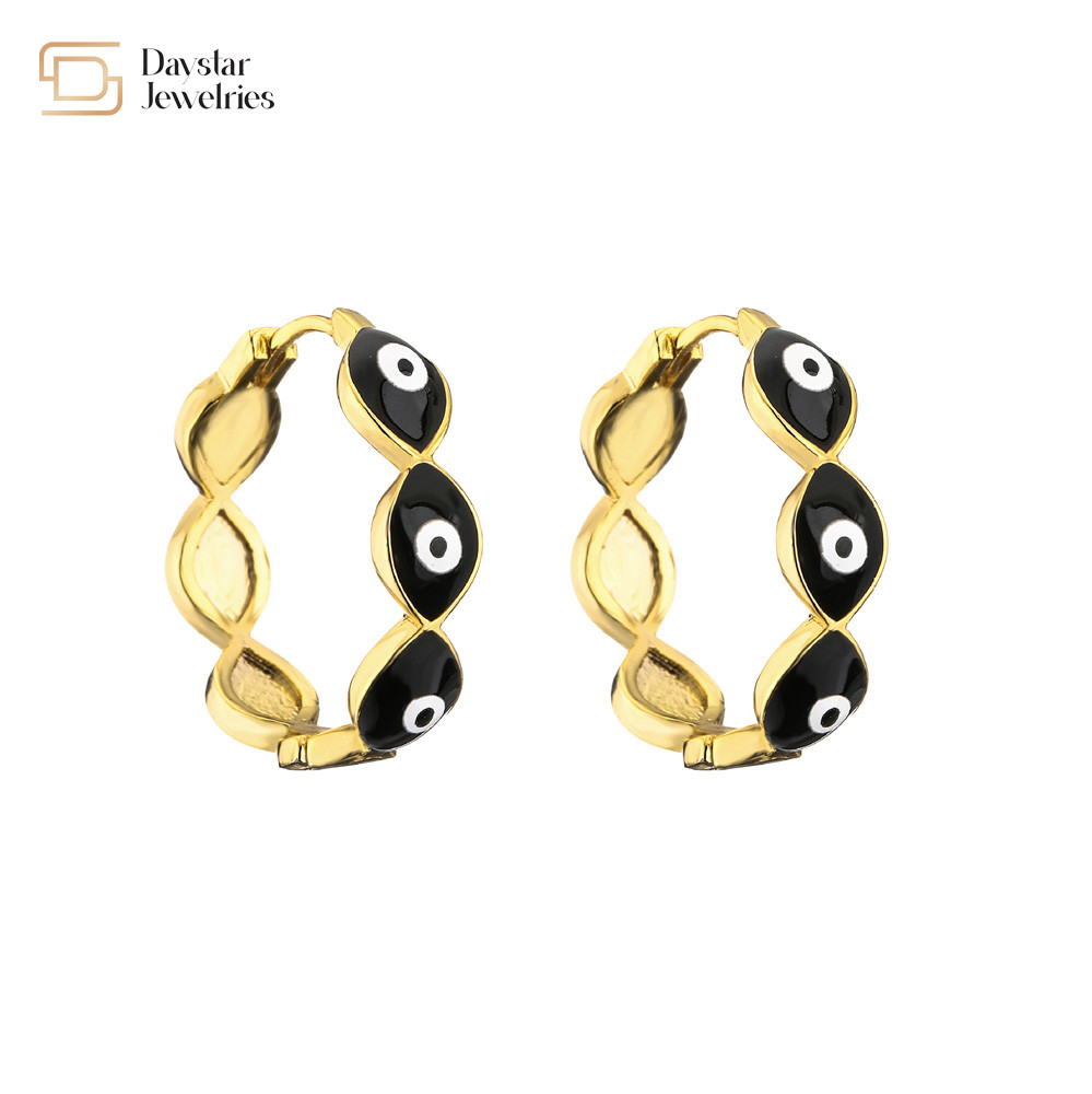 18k Gold Plated Evil Eye Huggie Earrings Women Colorful Enamel