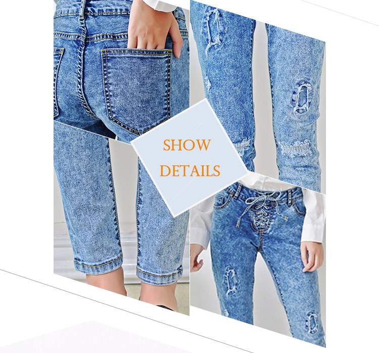 Size10-12-14-16-18 damaged patch women woven denim slim jeans