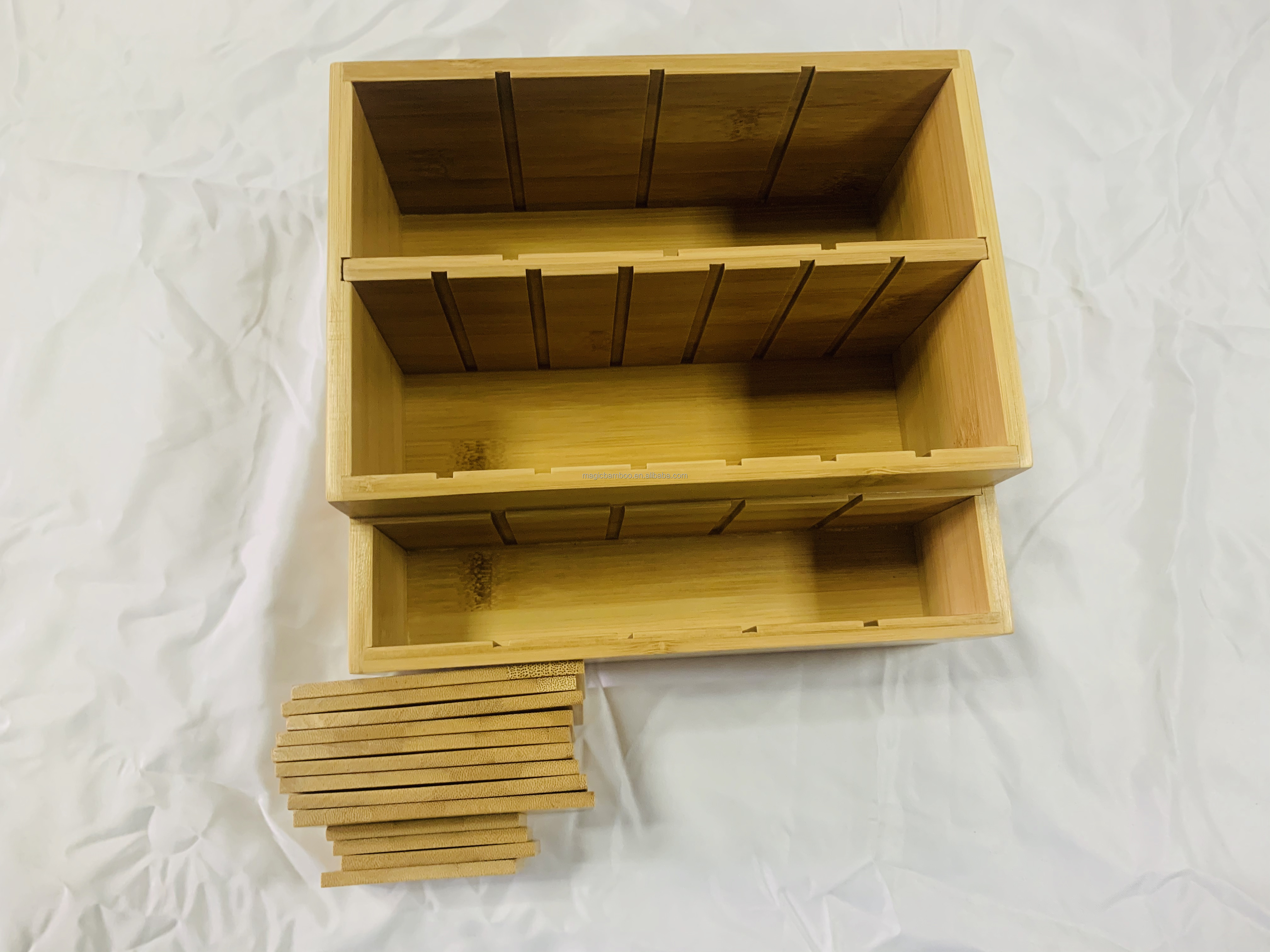 Pull Partition Bamboo Cosmetic Containers Wooden Makeup Box