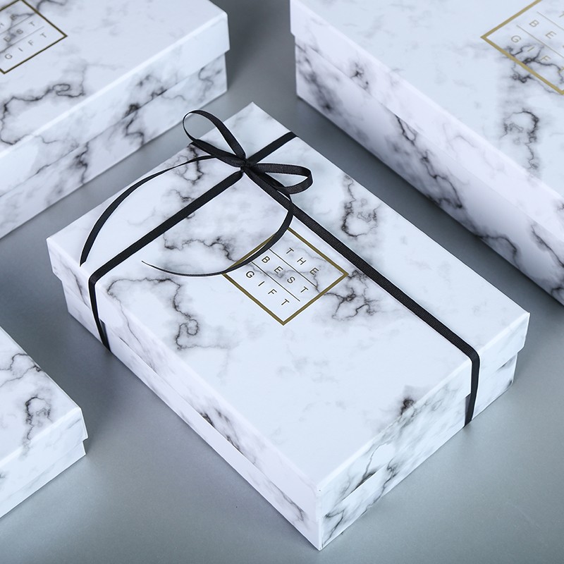 White Marble Printed Cardboard Favor Box Gift Packaging For Wedding Invitation