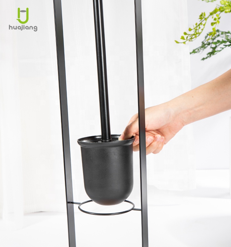 Sustainable Bathroom Cleaning Tool Black Toilet Brush and Paper Holder with Bamboo Handle