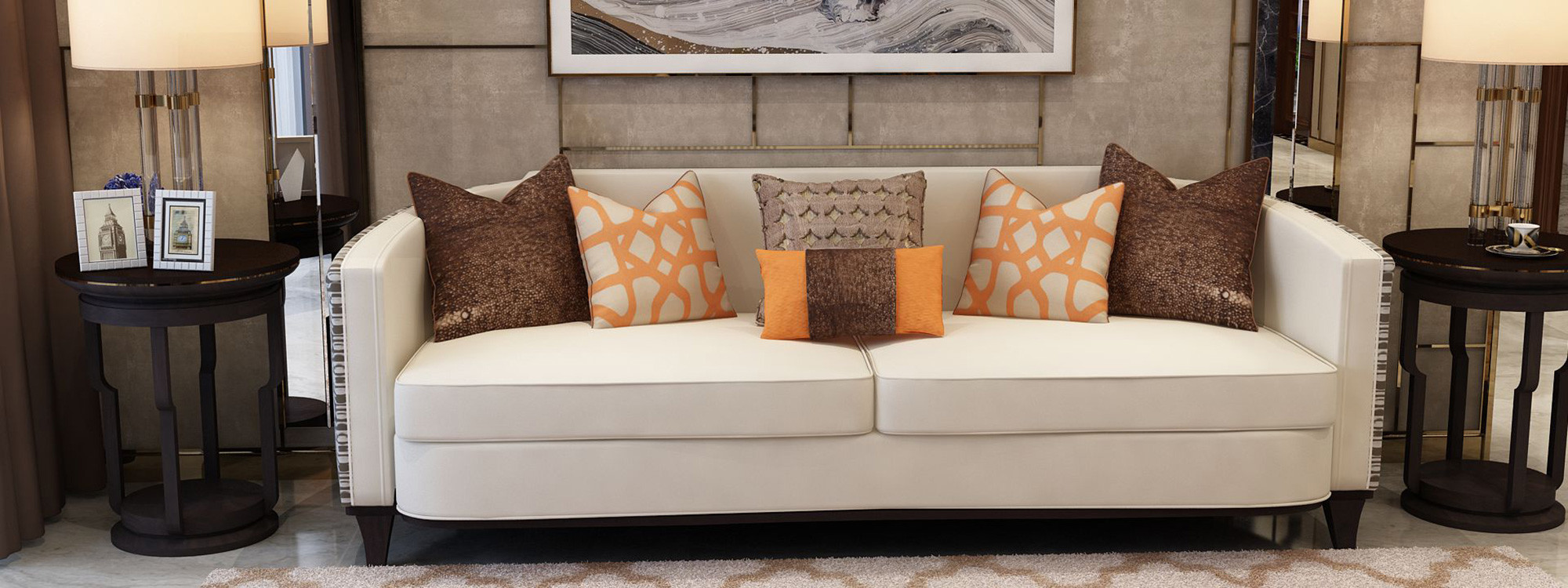 Fashion luxury design of Hotel Lobby furniture reception sofa set made by Leather cushion in Glossy painting legs