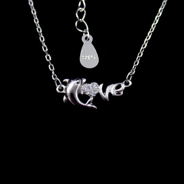 Customized Dolphin Love Shape Ocean Animal Letter Necklace Silver White Gold