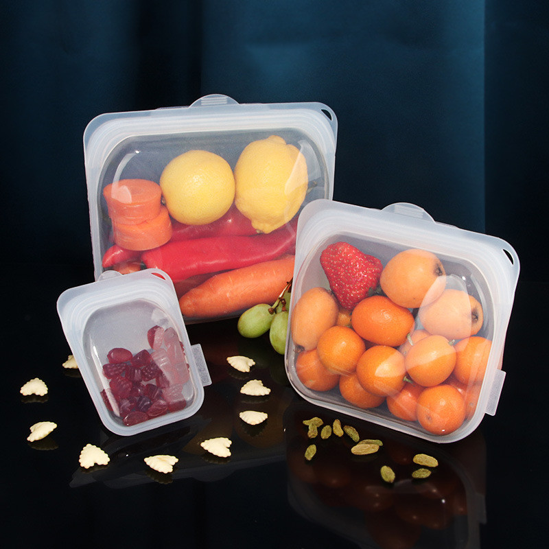 Stand Up Platinum Food Grade Silicone Reusable Storage Bag Leakproof Dishwasher Safe Silicone Lunch Box StorageContainer