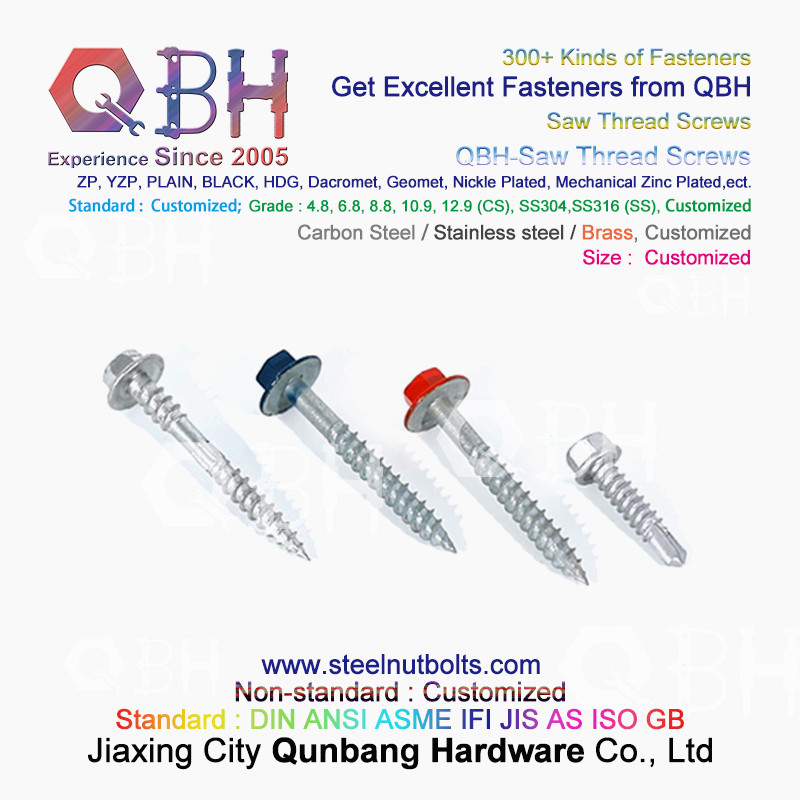 QBH ZP Plain HDG Black Carbon Stainless Steel Self Tapping Self Drilling Saw Thread Screws