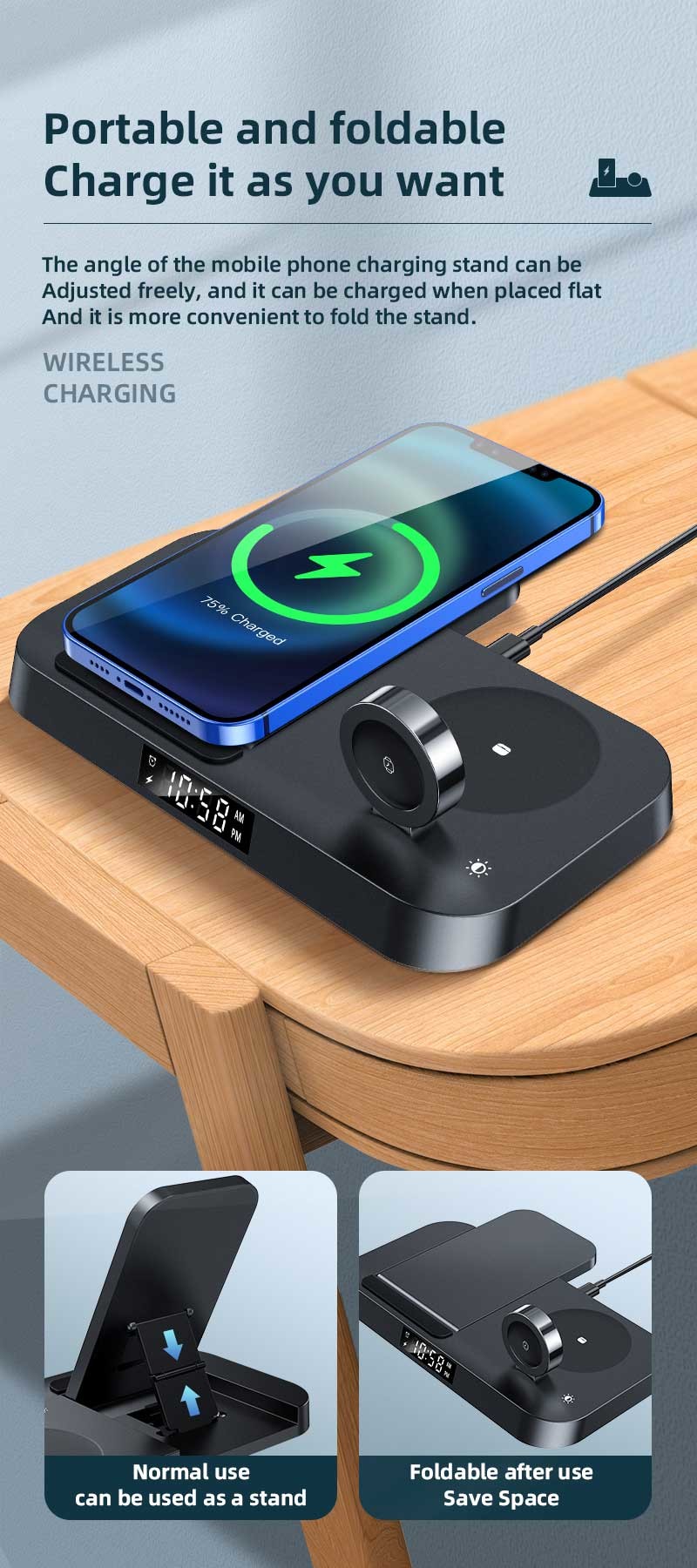 QI Wireless Cell Phone Charger Pad 15w Stand Holder Multiple Pocket Plastic PCB