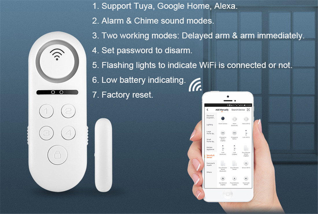 Smart Wi-Fi Door Contact Magnetic Sensor Alarm Set Password(WD31)