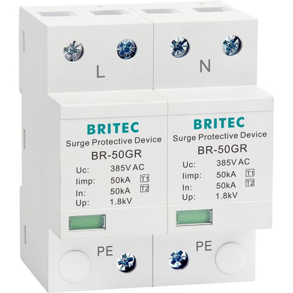 Quality BRITEC BR-50GR 275 2P Spd 50kA Type 1 Surge Protection Device Ac Din Rail Surge Arrester thunder protector for sale