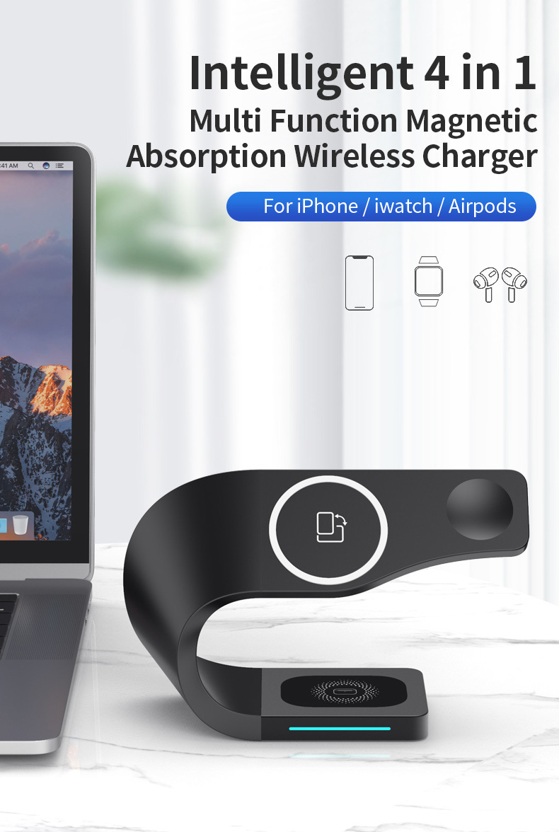 4 In 1 Magnetic Absorption Wireless Charger with 15W Fast Charging and Logo Service