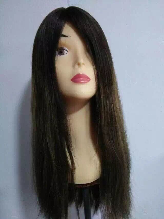 European Human Hair Wig Jewish Wig Kosher Wig, 22 inches Dark Roots