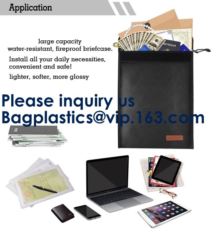 OEM custom luxury travel money passport safe zipper storage pouch fireproof document bag Pouch Money Fiberglass Fire Saf