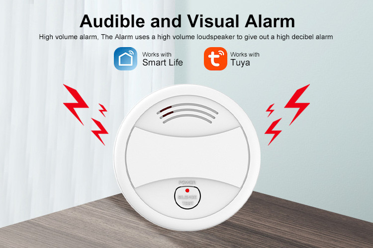 Round Shape Tuya Wifi Fire Safety Smoke Detector Alarm With 80 Decibel Alarm Sound
