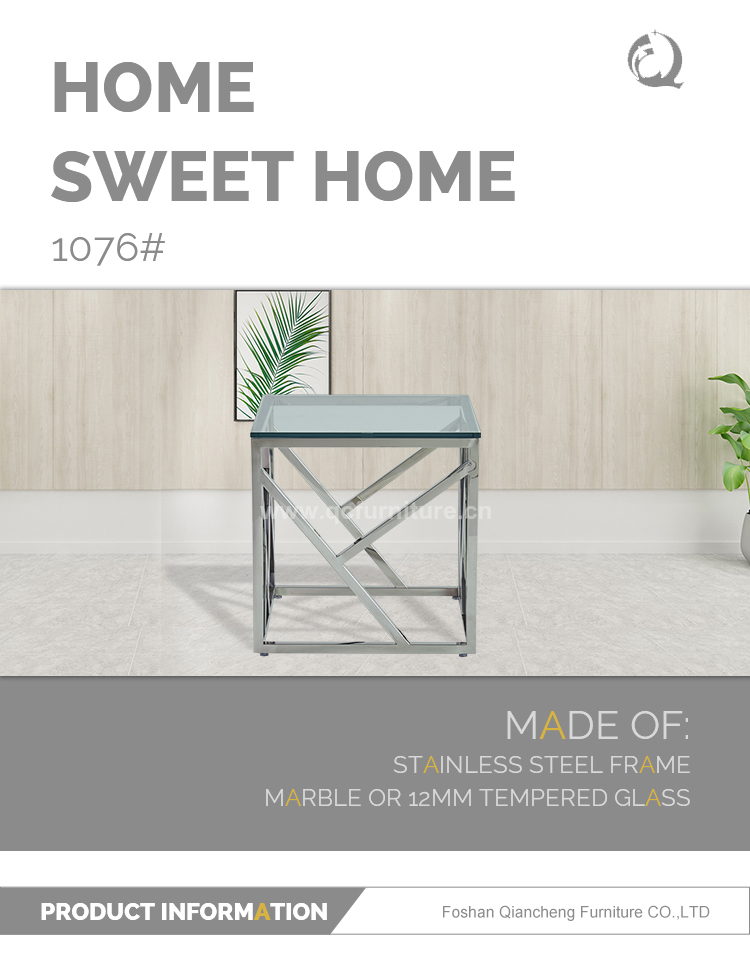 Square 55x55x55cm Stainless Steel Side Tables Clear Glass Home Furniture