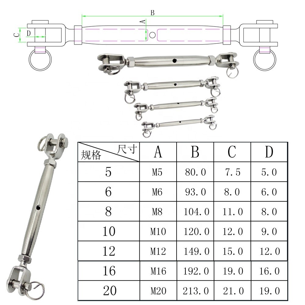 Stainless Steel SS304 SS316 Jaw Swage European Type Turnbuckle for Heavy Duty Marine