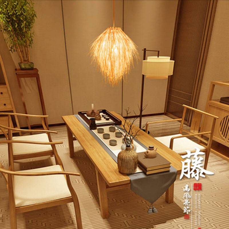 Pinecone Tassel Bamboo Chandelier Tea room Lounge natural rattan Hotel lamp(WH-WP-88)