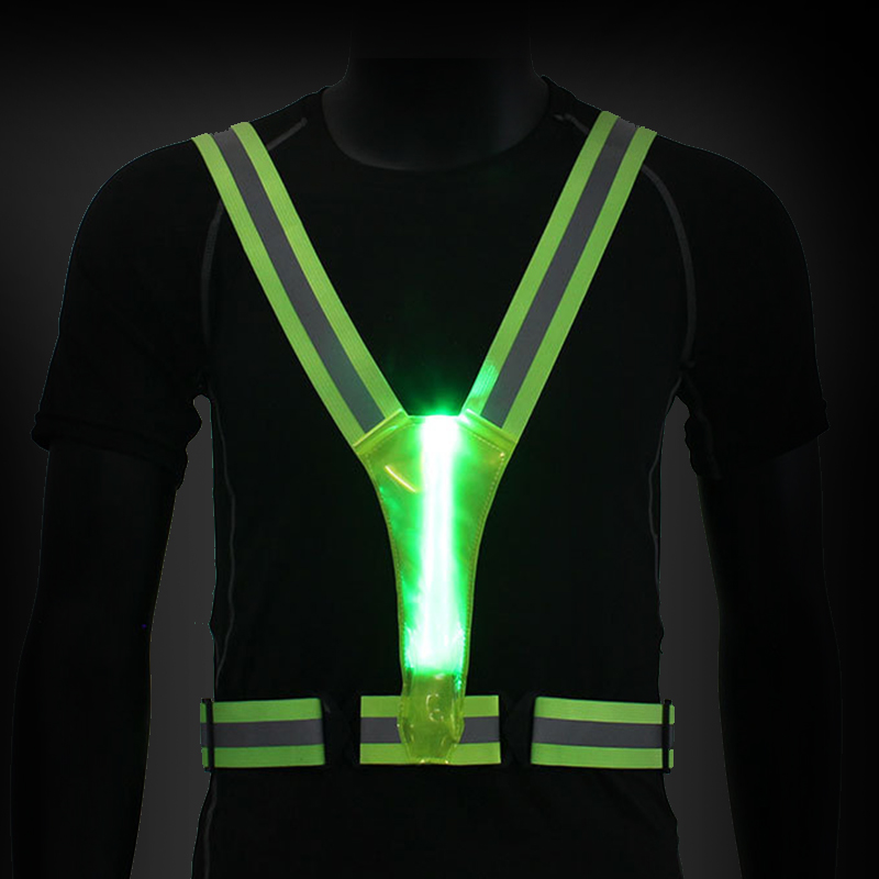 High Visibility Reflective LED Running Riding LED Warning Vest for Road Safety Green