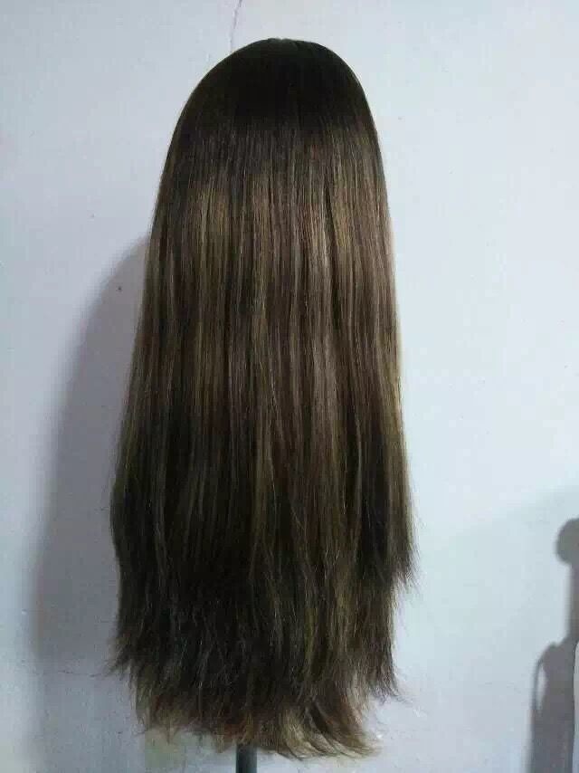 European Human Hair Wig Jewish Wig Kosher Wig, 22 inches Dark Roots