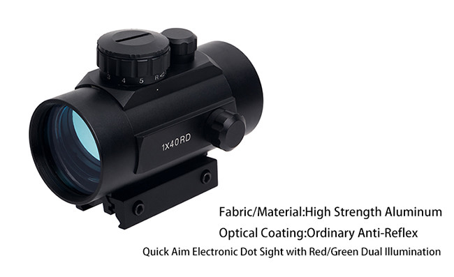 Outdoor Hunting Reflex Optic Sights Tactical 1X40 Illuminated Red Green Dot With 11 / 20mm Rail