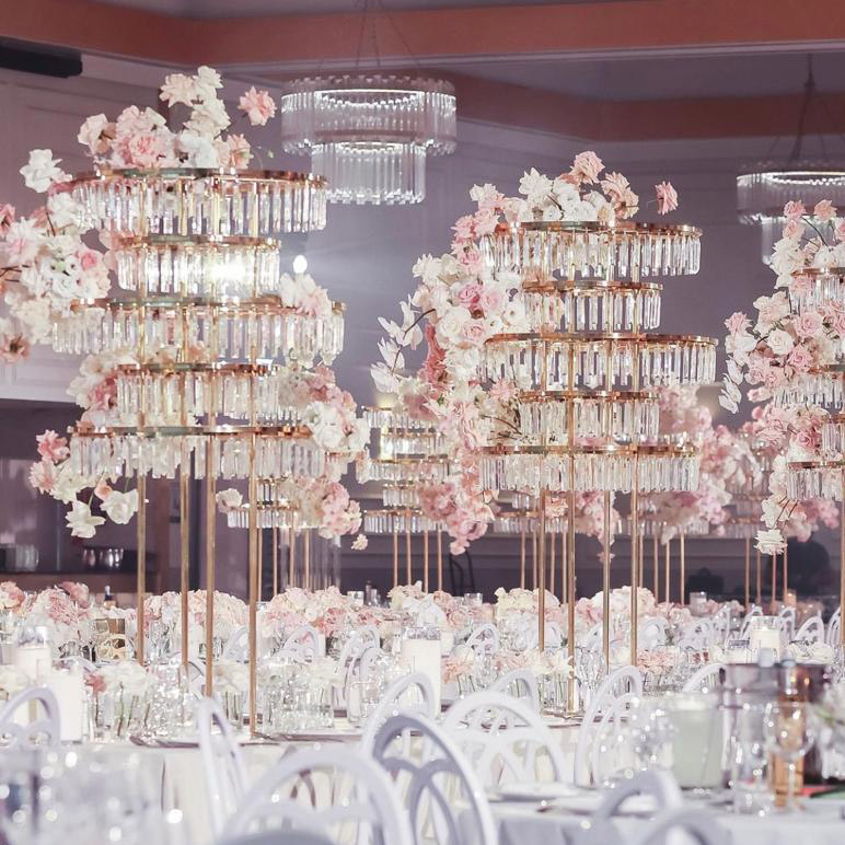 ZT-553 New design for wedding gold decoration table tree centerpiece hanging with triangle crystals