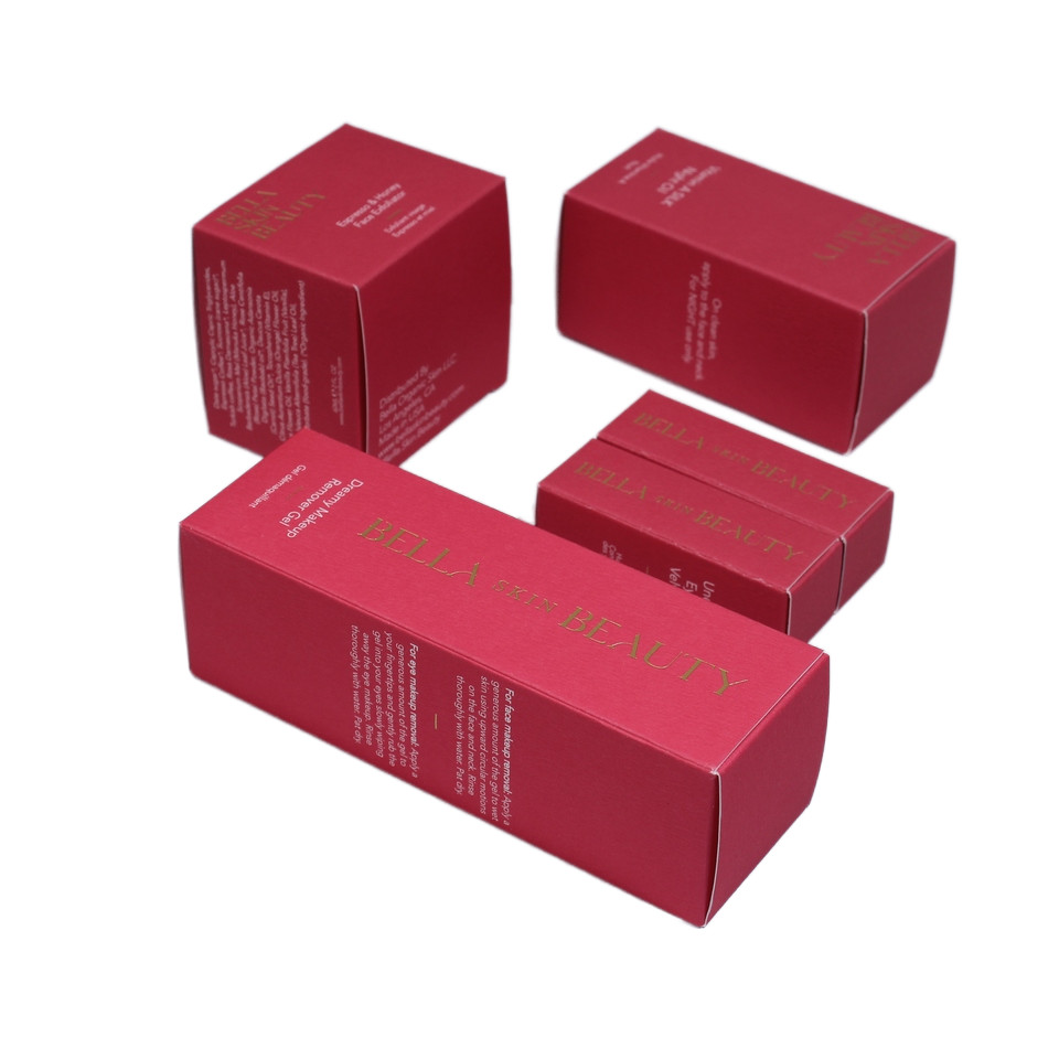 Custom Logo Printed Packaging Skincare Boxes With Solid Red Texture Paper