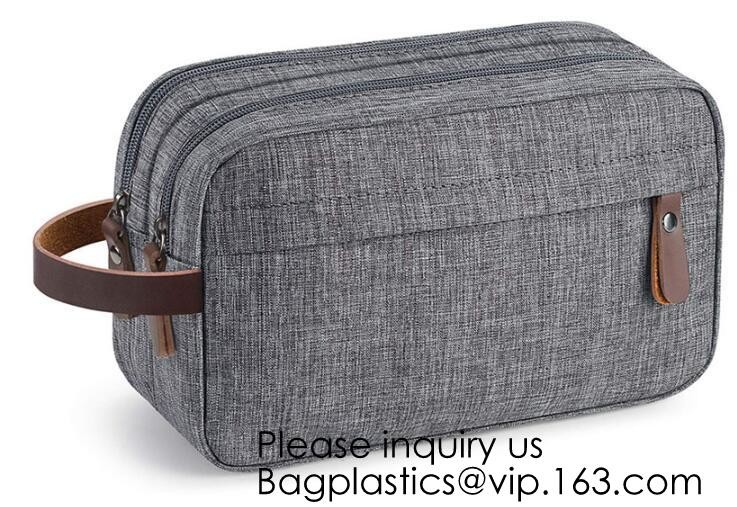 Wholesale Men Vintage Zipper Cosmetic Bag Leather Wash Cotton Canvas Makeup Bag Toiletry Bag, bagease, bagplastics