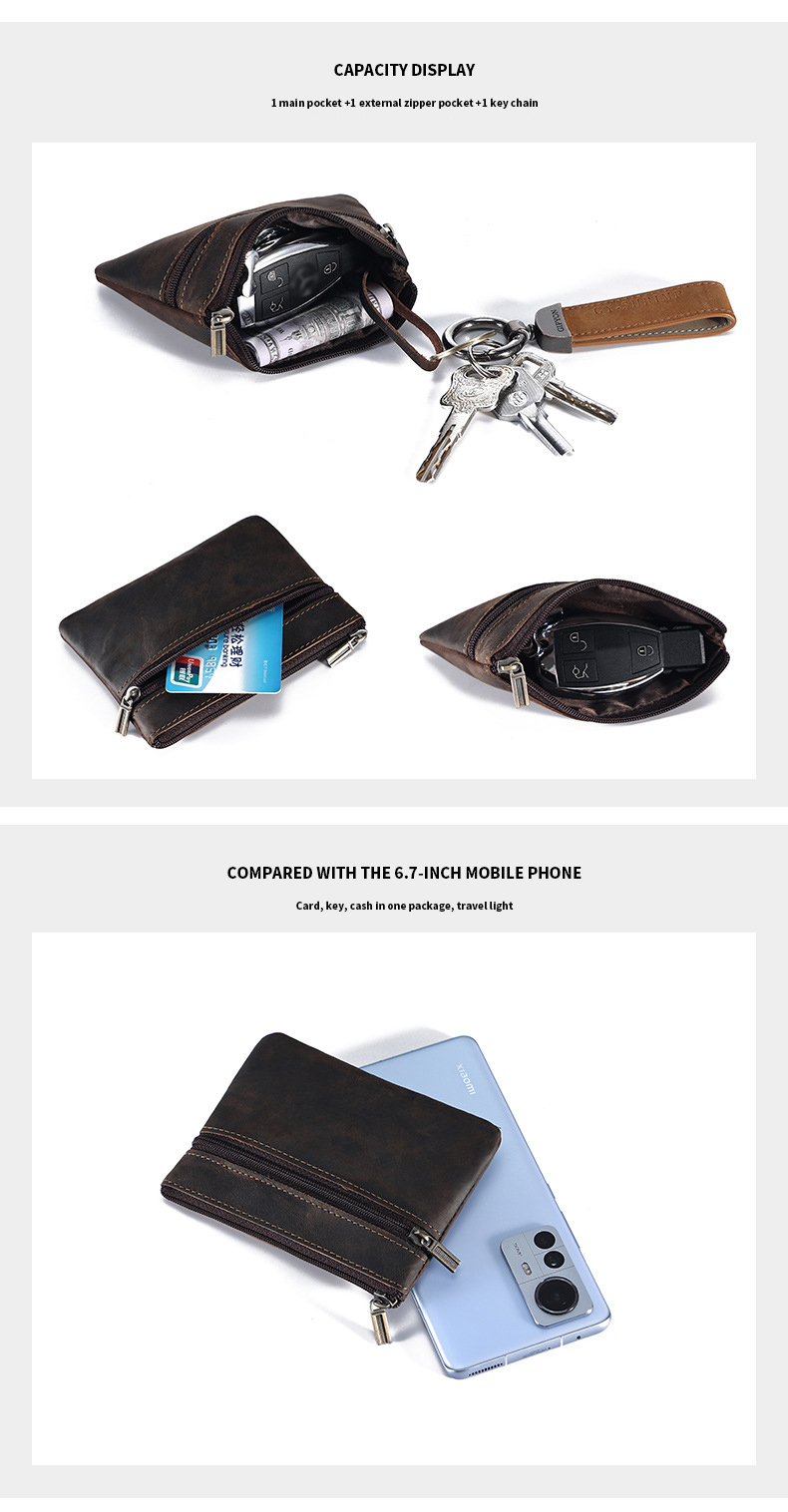 Daily Business Genuine Leather Mini Coin Purse Keychains Money Bag Men Key Pouch Credit Card Holder Wallet
