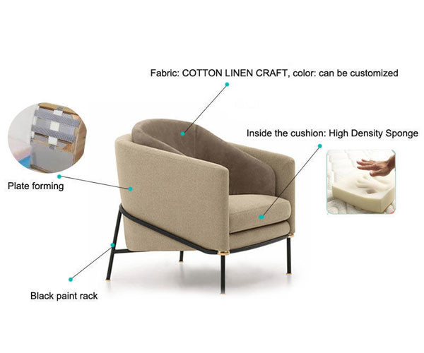 Leisure Single Sofa Arm Chair Enveloping Shape Fabric Living Room Seater 800x860x750mm