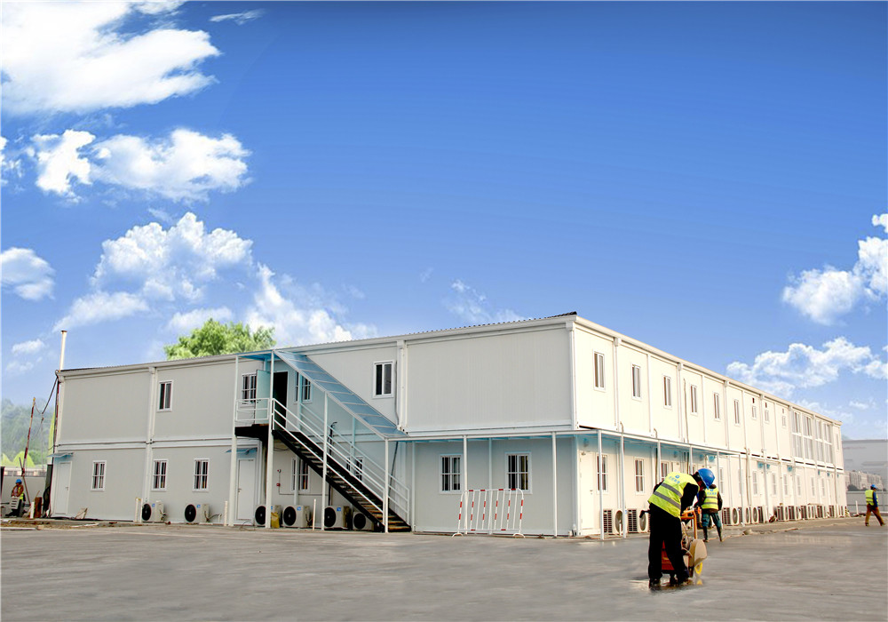 2 Floors Flat Pack Portable Storage Containers Office Center Steel Door With Multi Function