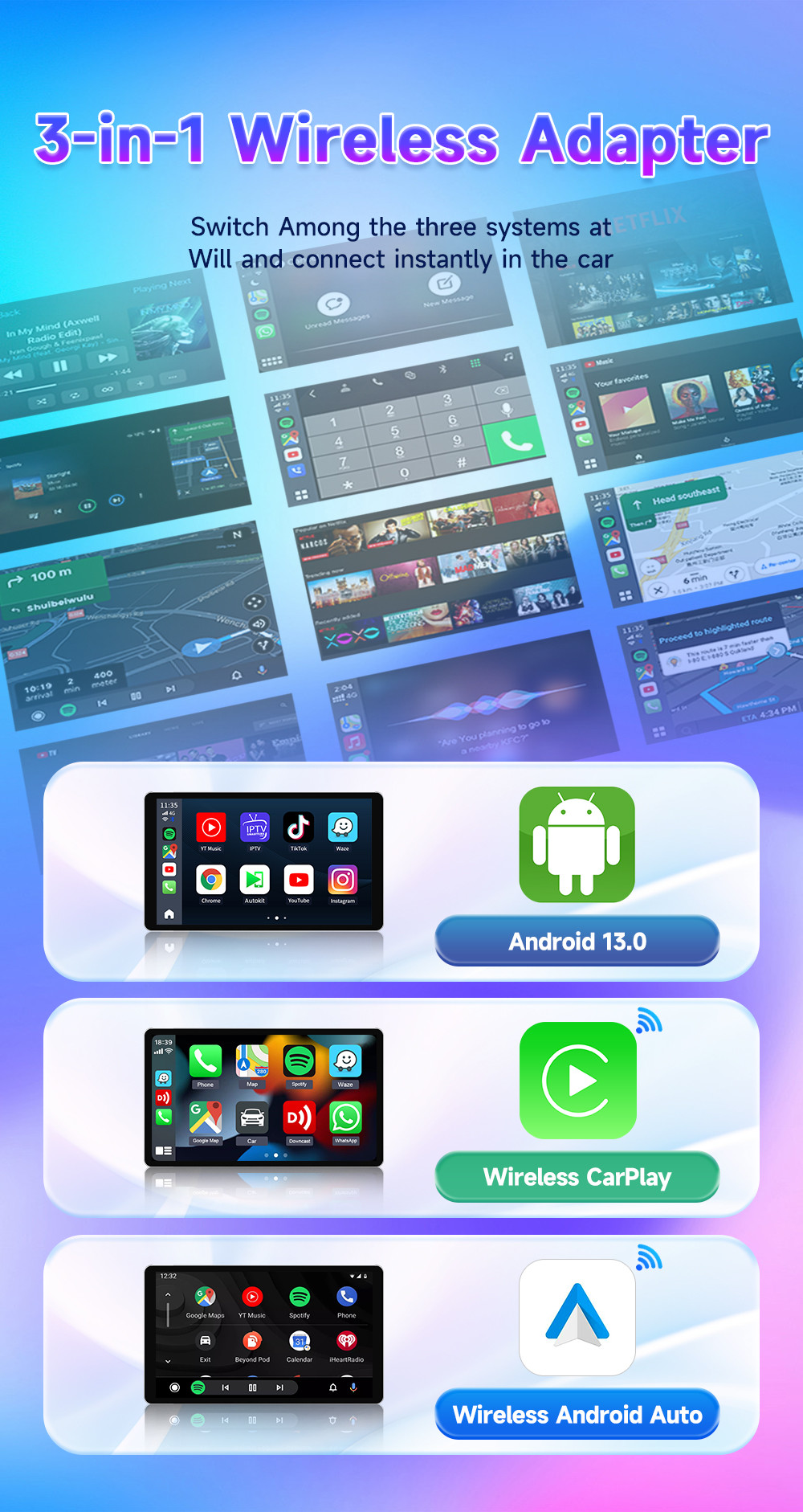 Android 13.0 Wireless CarPlay Multimedia Video Box CPC200-TBox UHD SDM660 8G 128Gb
