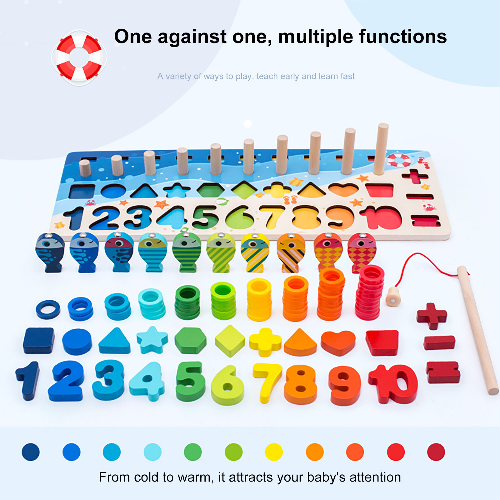 Math Fishing Educational Wooden Montessori Baby Toys 15cm