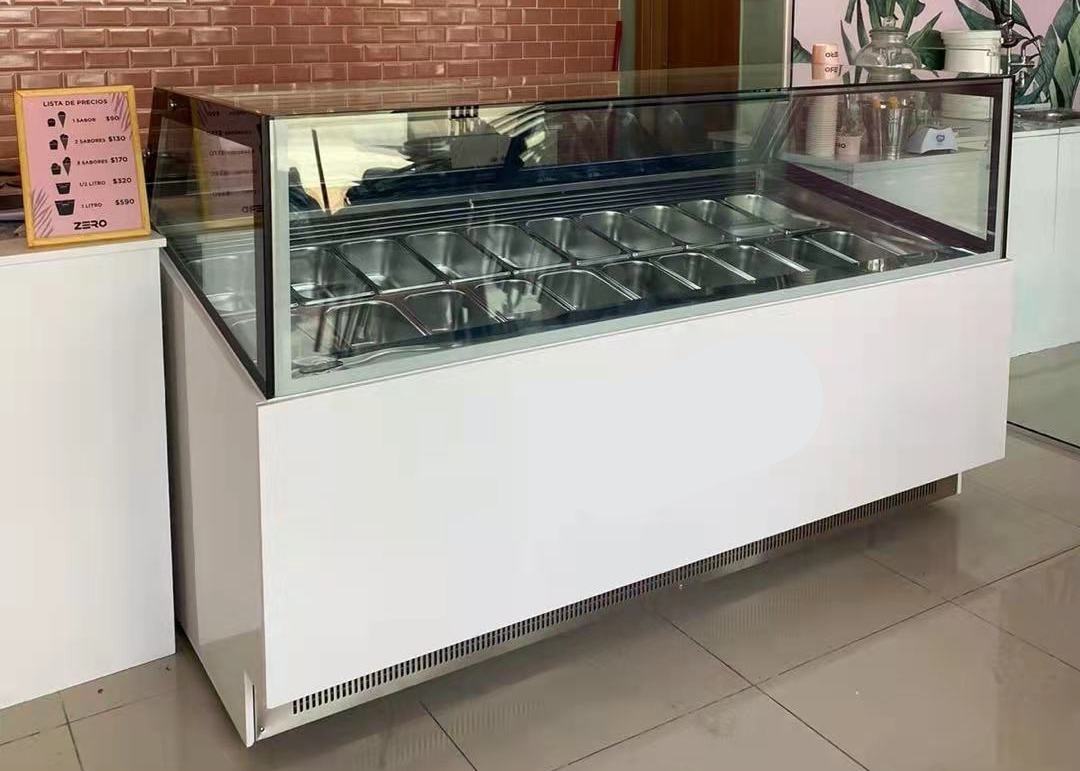 Ice Cream Display Freezer Stainless Steel Pans Commercial Ice Cream Cabinet