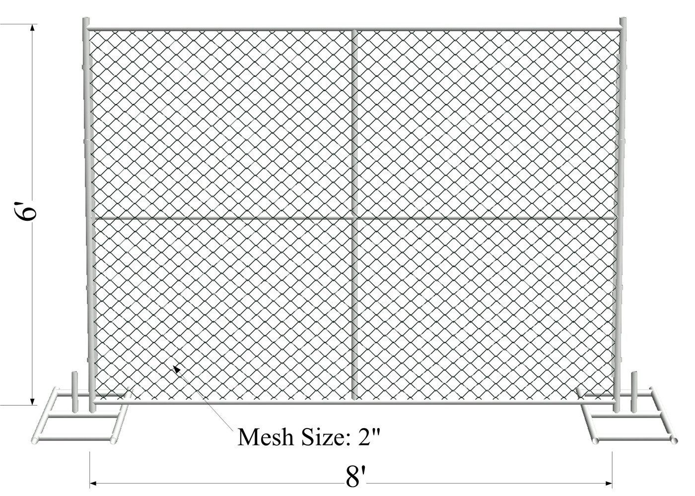 Construction Site 6'H X 8'W Temporary Fence Panel, 11-1/2 ga. Chain Link, No Bracing 45 lbs