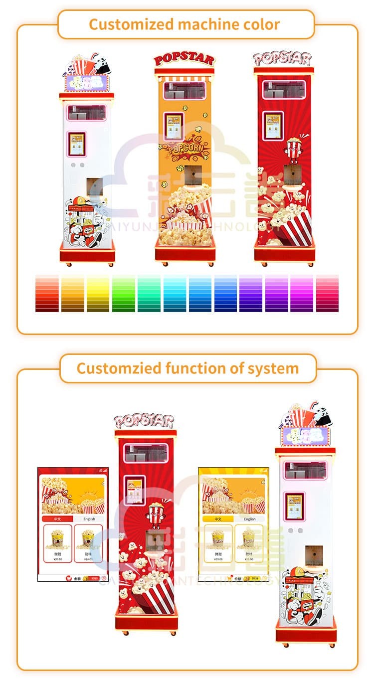 24/7 Automatic Vending Popcorn Machine 2 Minutes Dispensing Electric Power Source