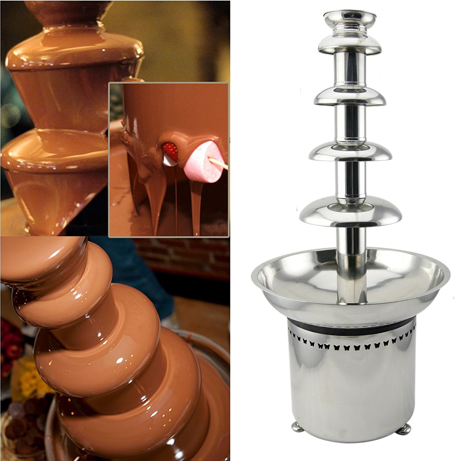 304 Stainless Steel 5 Tiers Chocolate Fondue Fountain Machine Heat Stability
