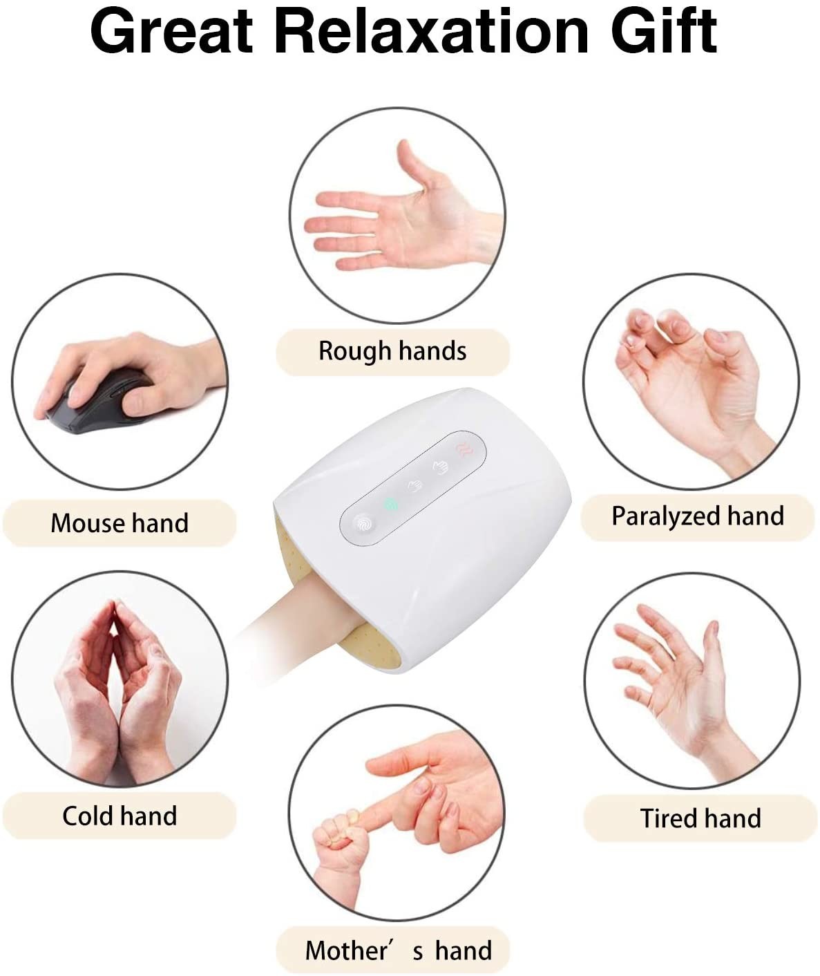 Rechargeable Cordless Hand Massager Air Compression Therapy 1800mAh