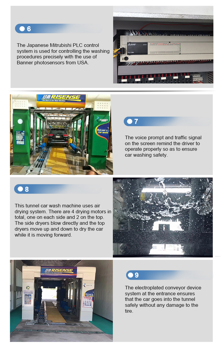 Auto 7 Brushes Or 9 Brushes Risense Automatic Tunnel Car Wash Machine