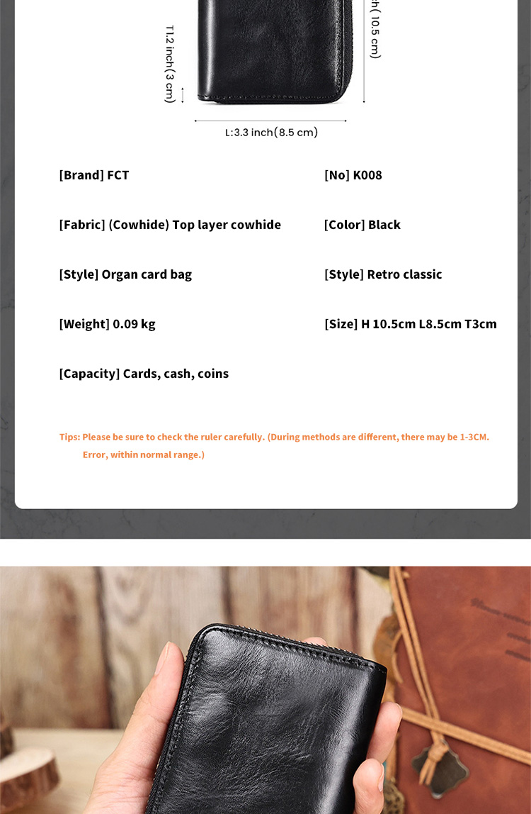 Unisex Coin Purse with Large Capacity and Rfid Blocking Zipper Closure in Leather