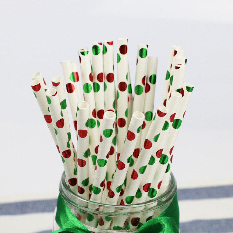 Custom Bendable Drinking Biodegradable Paper Straws Green Gold Foil Color