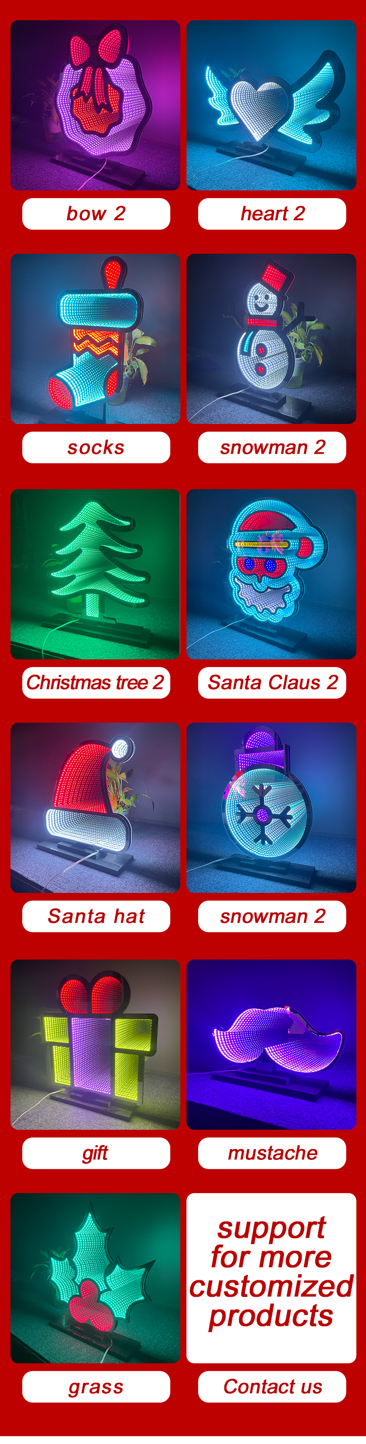 Christmas Love LED Light Acrylic Magic Mirror Abyssal Infinite Mirror for Power Cord