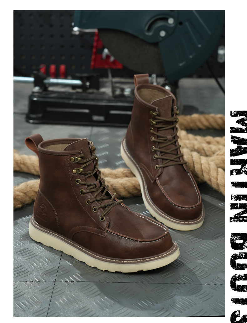 Brown Cowhide Rubber Sole Security Safety Boots Steel Toe Anti Smashing Kevlar Anti Proof Work