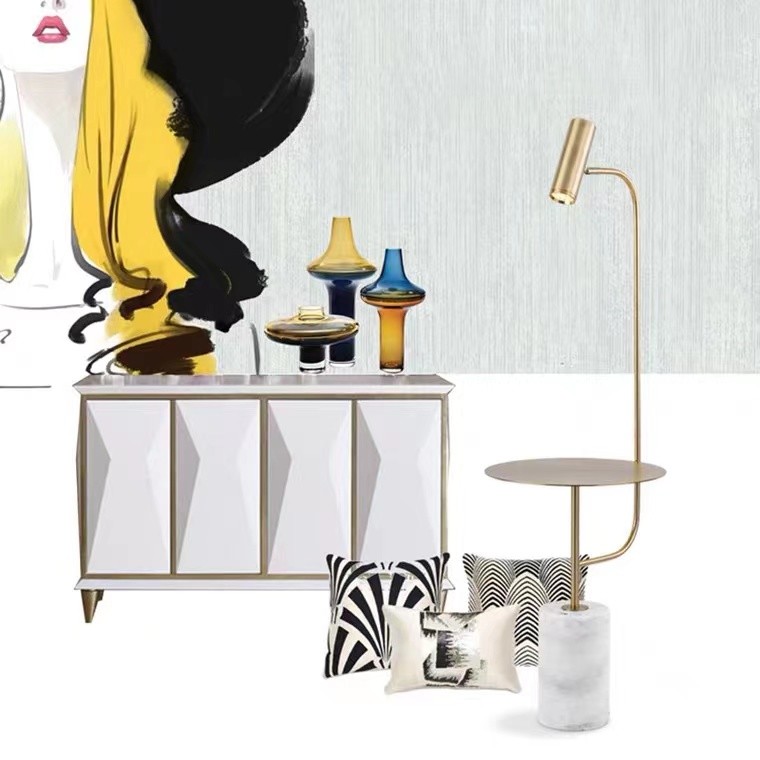 Home Decor Gold Metal With Marble Base Reading Desk Floor Lamp For Bedroom