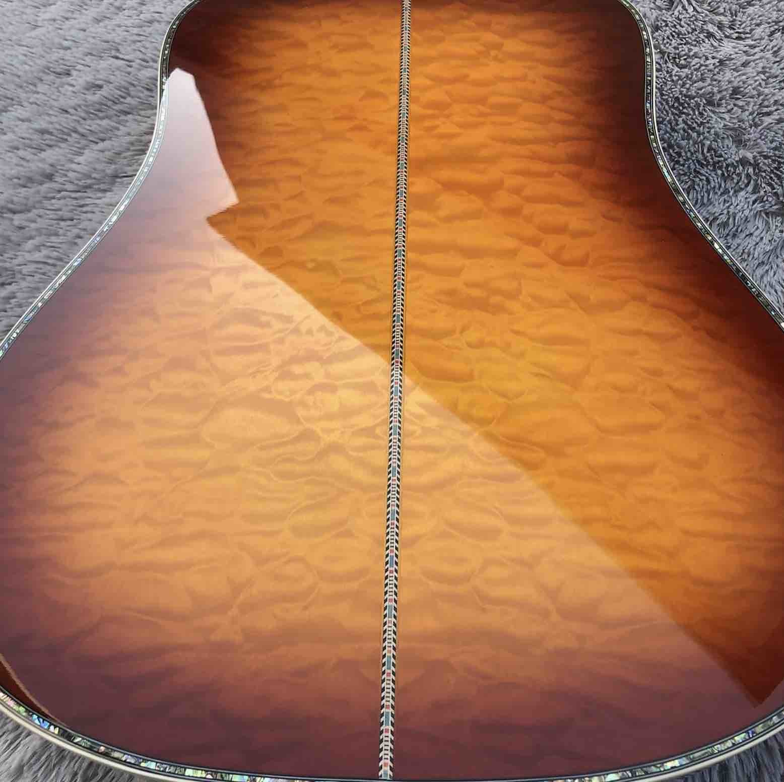Solid Spruce Top Abalone D Style Acoustic Guitar with Burst Maple Body Ebony Fingerboard