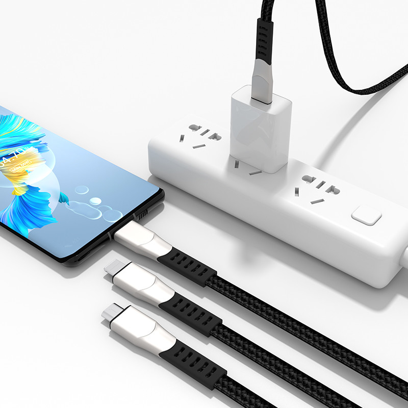 Zinc Alloy One To Three 3A Fast Charging Cable USB 2.0 Type C Android