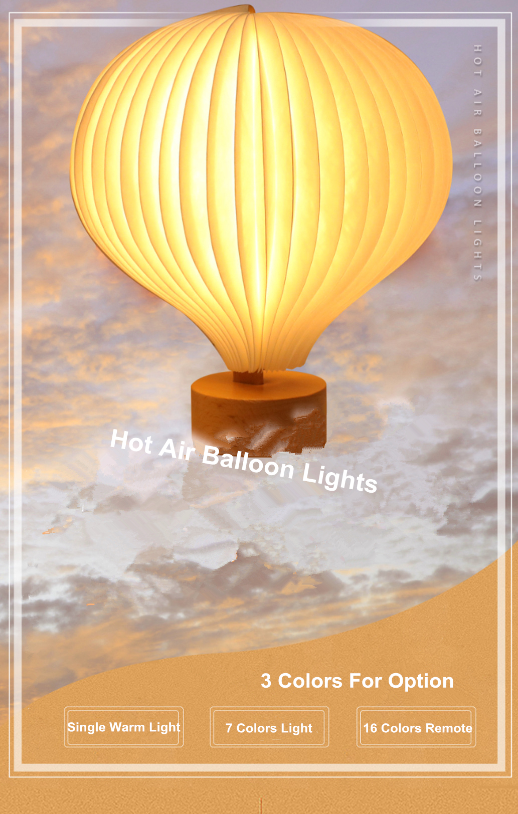 Bedside Real Wood Table Lamp Creative Hot Air Balloon Design Dupont Paper Night Lights Gifts