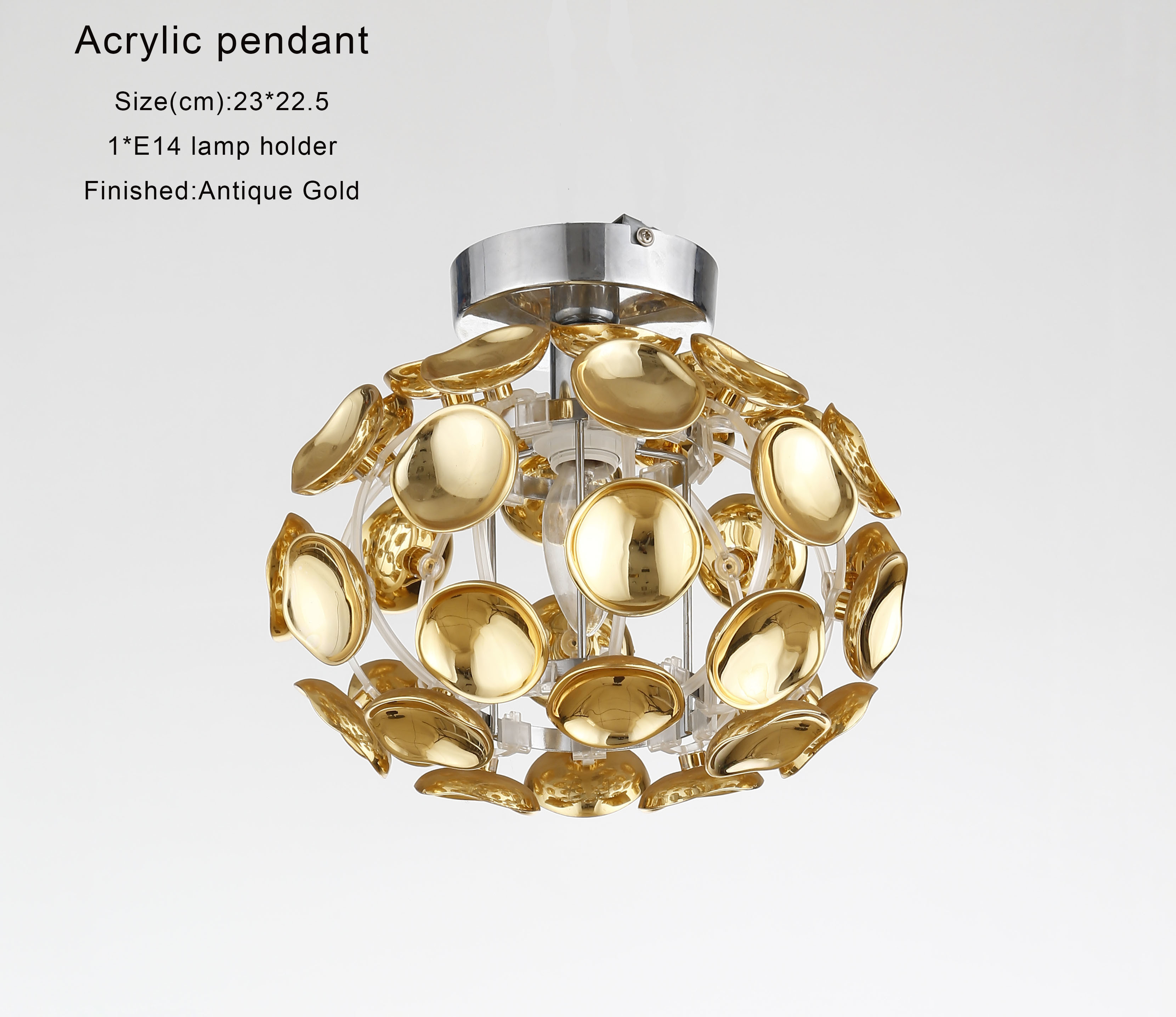 Gloss And Mirror Antique Gold Acrylic Ceiling Lamp For Restaurant