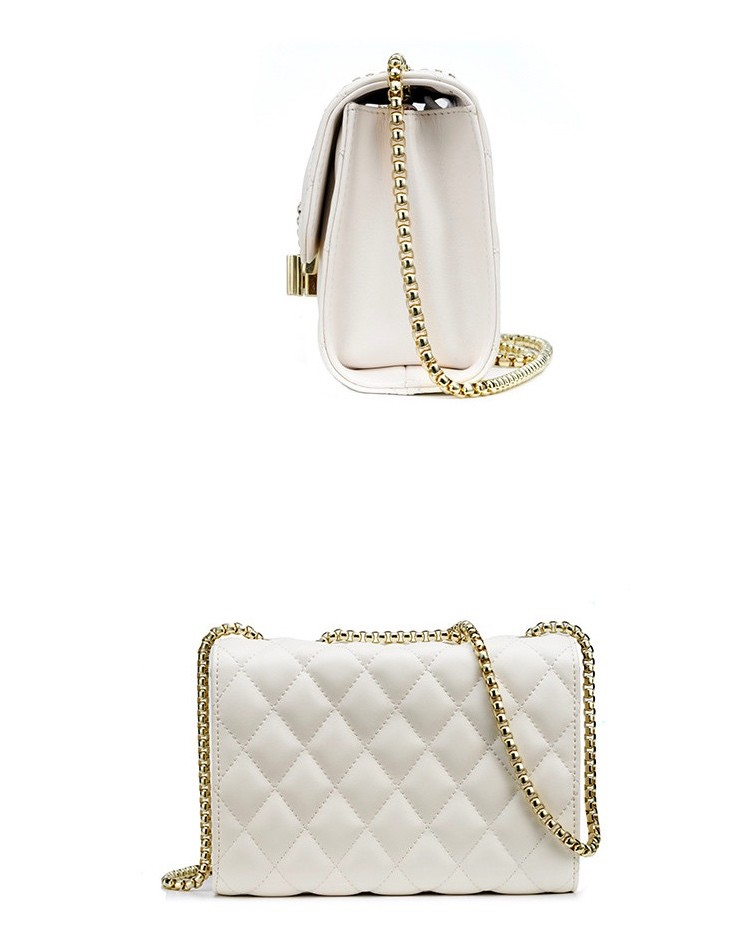 White Genuine Leather Sling Bags Polyester Lining For Women