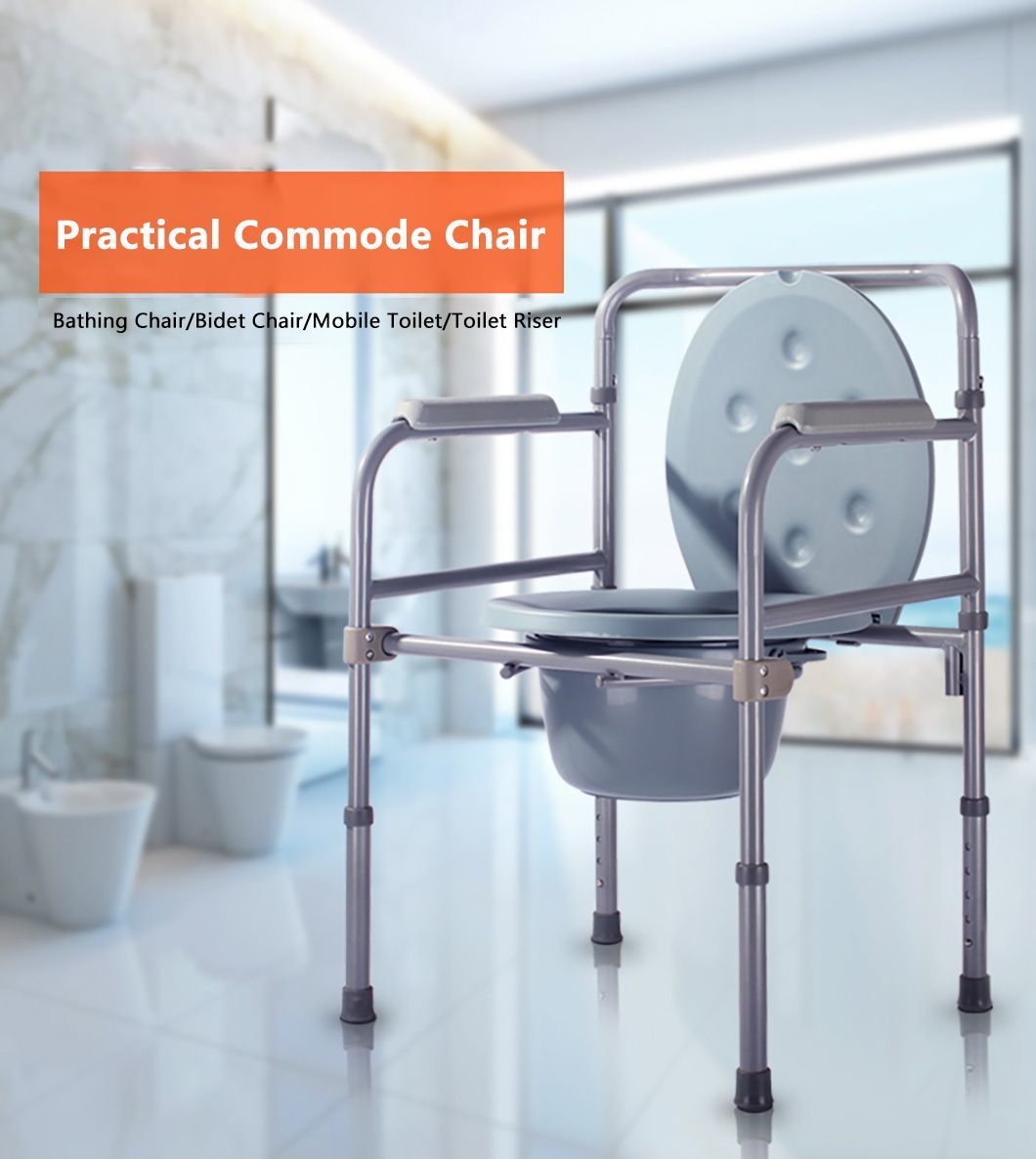Height Adjustable Hospital Bathroom Folding Steel Toilet Chair Shower Seat
