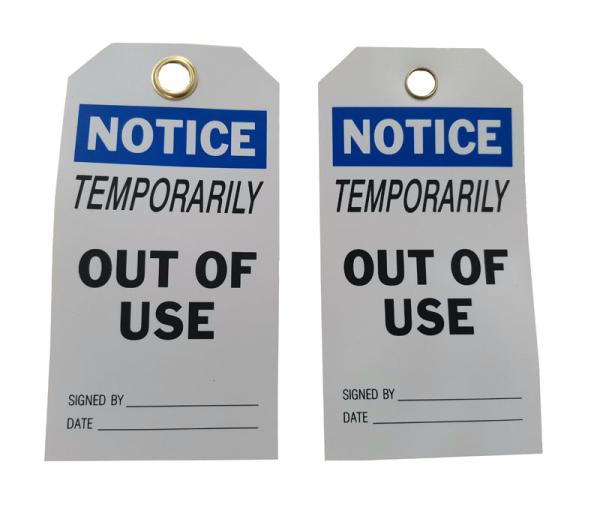 Temporarily Out Of Service Tag 5 3/4 * 3" Vinyl Notice Tag With White / Black
